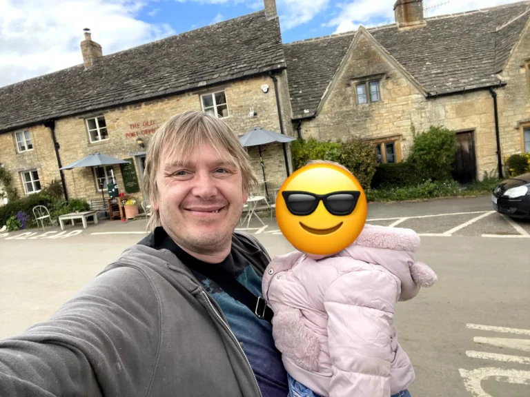 Selfie with a toddler outside The Old Post Office