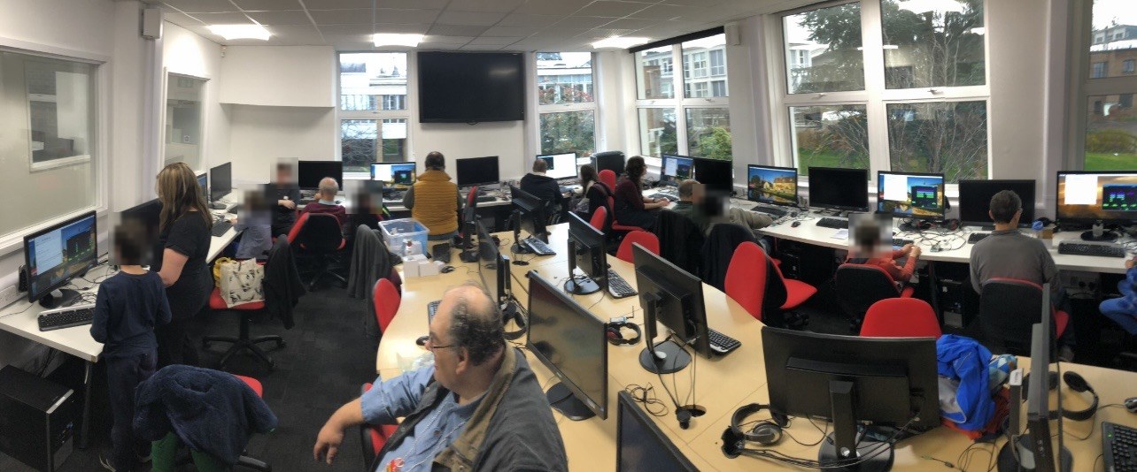 A Space Invaders controller tutorial session in progress at the Cotswold Raspberry Jam
