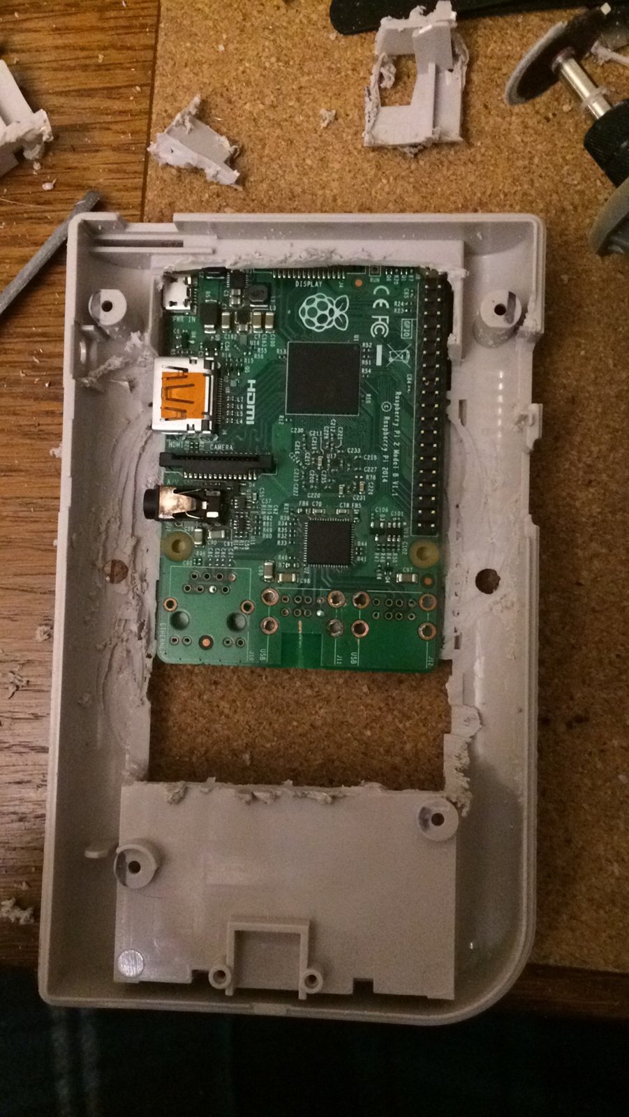 The slimmed Pi test-fitted in the back of the case